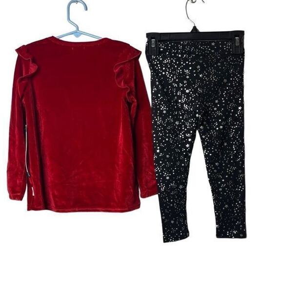 BCBGirl Red Velvet Top and Black Silver Legging Matching set Size 4T New - Picture 10 of 12